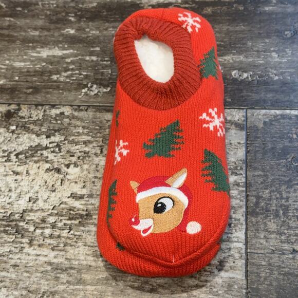 Rudolph Red Nosed Reindeer Slipper Socks Womens Large XL Christmas Fuzzy Gripper - Picture 1 of 6